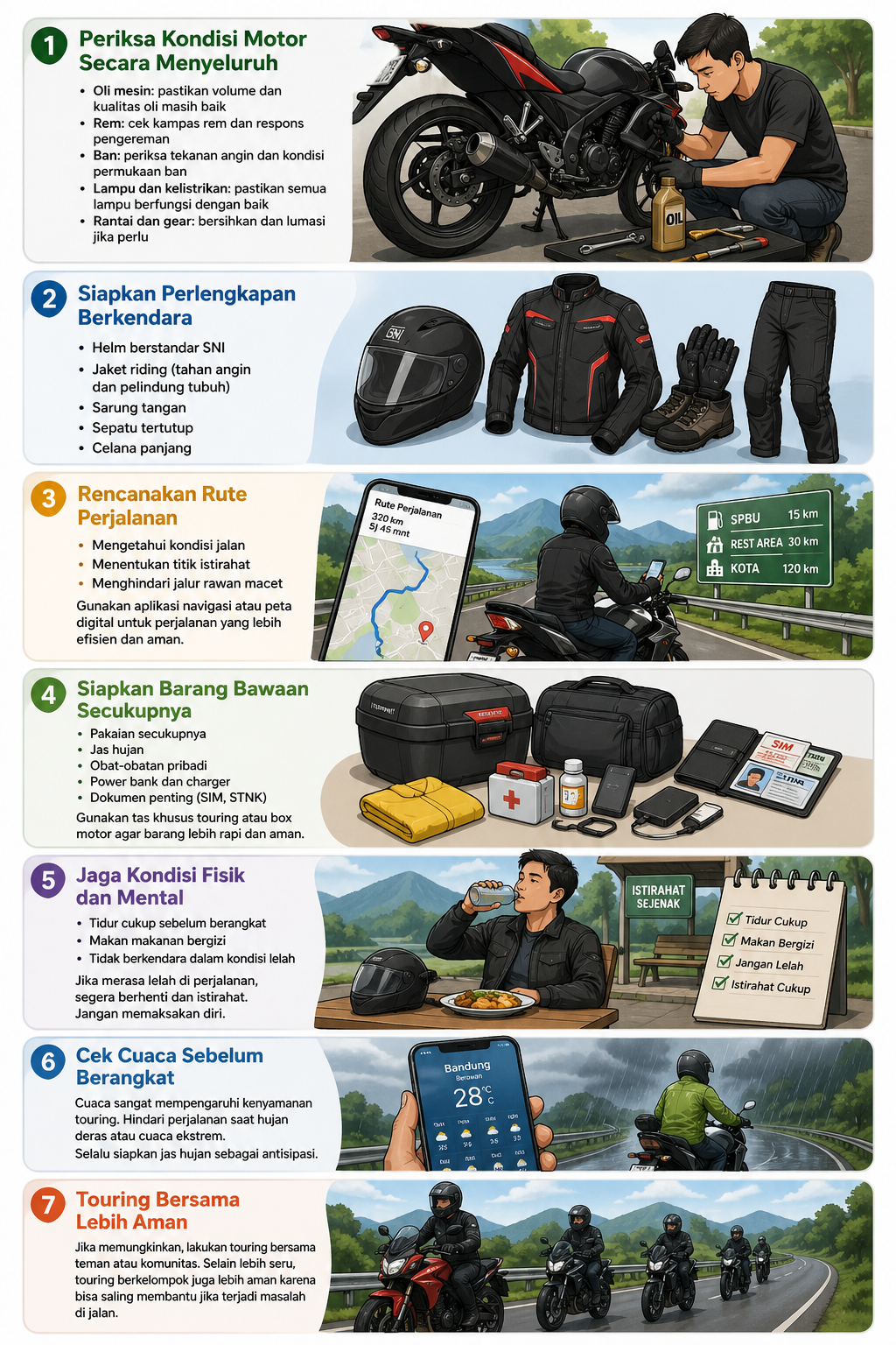persiapan touring motor, tips touring aman, dan panduan touring motor pemula